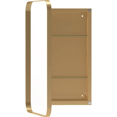 Armoire miroir rectangulaire encastrée avec cadre métallique doré et étagères ajustables pour salle de bain (1/5)