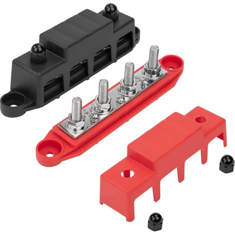 Bloc de Distribution D'alimentation 12V-48V DC BusBar 250A Barres de Distribution D'énergie avec 4 x M8 Boulons de Borne Noir 2 Pièces (1/5)