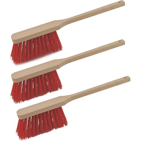 3 balais à main à long manche  45 cm  Elaston  Brosse en bois, brosse à neige, pelle à poussière