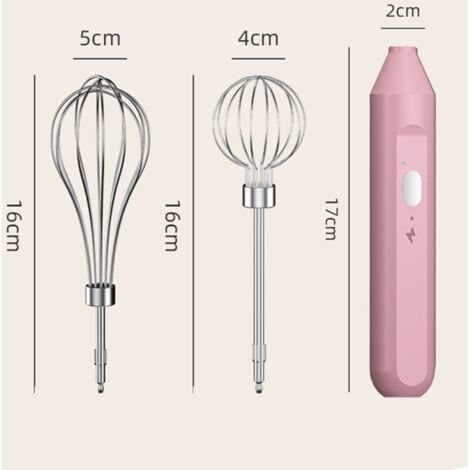 NALOOKAMIC  (Rose) Mini fouet électrique sans fil portable, fouet rechargeable portatif avec deux batteurs en acier inoxydable