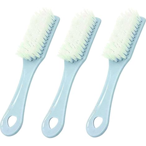 Lot de 3 Brosses à Récurer à Poils durcis avec Manche / Multi-usages - Nettoyant Chaussures, Vaisselles, Eviers, Lavabos, Manucure, Surfaces - 17x3,5 cm (Bleu)