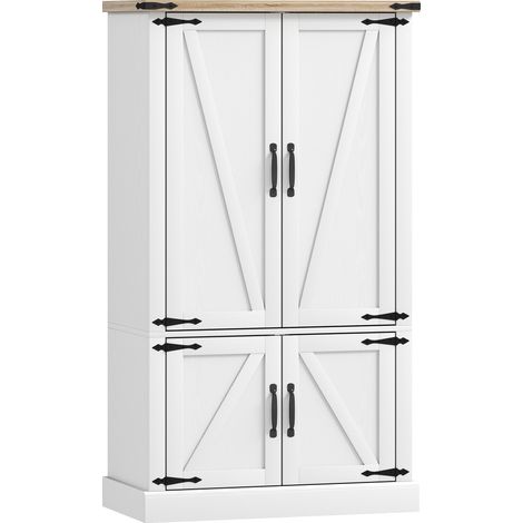 Buffet de cuisine armoire 4 portes 6 porte-épices étagères réglables 76,3x40x136 cm blanc