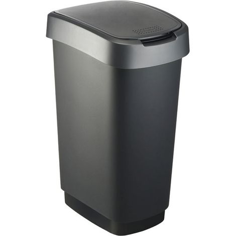 Poubelle automatique 50l – Dimensions H602xL298xP401mm – Couvercle en aluminium sombre – Centre de recyclage avec couleurs – Rotho (1/2)