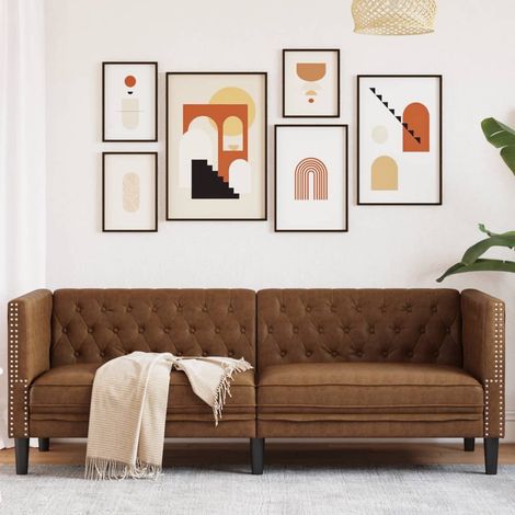 Chesterfield-Sofa 3-Sitzer Braun Kunstleder in Wildleder-Optik (1/5)