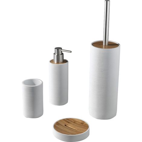 Set 4 Accessori da Bagno in Resina TFT Accessories Bianco Rigato e Bambù (1/2)
