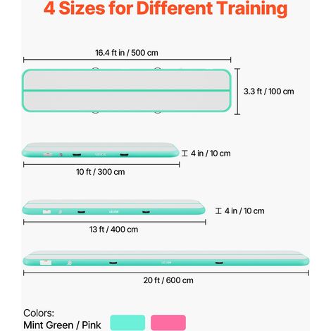 Tapis de Gymnastique Gonflable 5x1 m avec Gonfleur Gym Vert Menthe, pour Cheerleading Yoga Acrobatie Maison, Épaisseur 10 cm, Piste… (1/5)