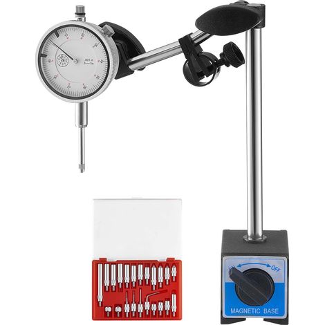 Mophorn Messuhr mit Stativ und Doppelstangenständer, inklusive Aufbewahrungskoffer, 0,03 mm Präzision, Messbereich 0–25,4 mm, für Messuhr, nicht-magnetische Zentrierstangen zur Maschineneinrichtung