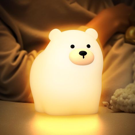 Mignon LED Veilleuse Enfants, Ours Polaire Lampe de Chevet pour Enfant Tactile Contrôle Rechargeable 3 Luminosité & RGB Kawaii Silicone Veilleuse Bébé avec Timer pour Cadeaux Décoration (1/5)