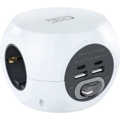 Nanocable Base de 3 enchufes con 4 USB's (2 USB A + 2 USB-C), con interruptor