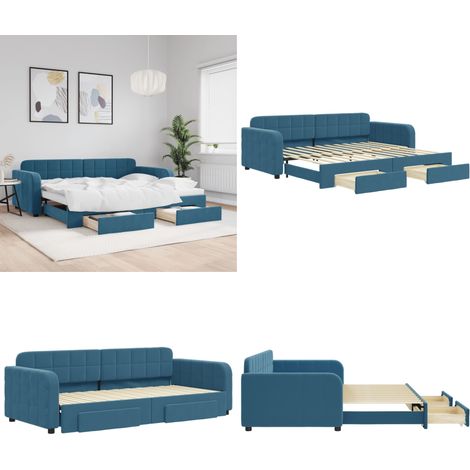 vidaXL Tagesbett Ausziehbar mit Schubladen Blau 90x200 cm Samt (1/5)
