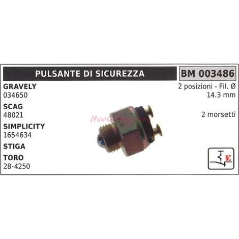 Pulsante di sicurezza gravely 034650 scag 48021 stiga toro 284250 003486