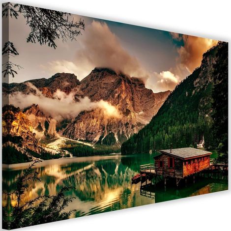 Tableau sur toile Italie Maison au bord d'un lac de montagne 60x40 (1/5)