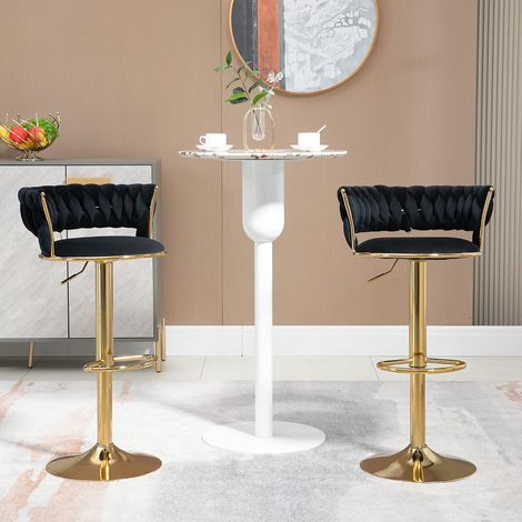 Set di 2 sgabelli da bar girevoli regolabili in altezza con poggiapiedi per bar, bancone, cucina e sala da pranzo (neri) (1/5)