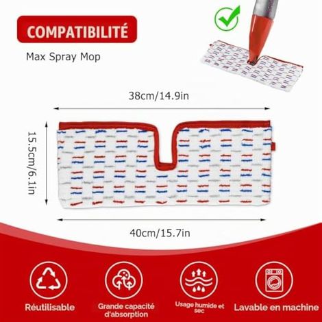 5 Pièces pour Vileda Spray Balai Recharge Microfibres Kit,2 en 1 Réutilisable pour Vileda 1-2 Spray Max Balai Serpillere Rouge Bleu Recharge , pour Convient à Tout Type de Sols (1/3)