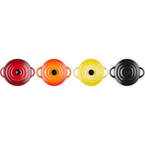 Le Creuset Mini Cocottes 4 piezas rojo cereza negro amarillo naranja