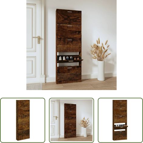 Schuhschrank Räuchereiche - Schuhschrank Räuchereiche 59x17x169 cm Holzwerkstoff (1/5)
