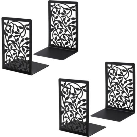 Set di 4 fermalibri, 12x9,5x17 cm, in metallo, colore nero, design elegante, base antiscivolo, multiuso, per libreria, supporto per libri, scaffale antiscivolo (1/5)