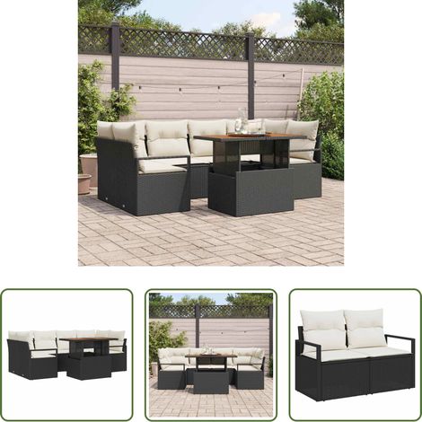 Gartentisch - Garten-Sofa-Set mit Kissen 7 pcs Schwarz und Creme (1/5)