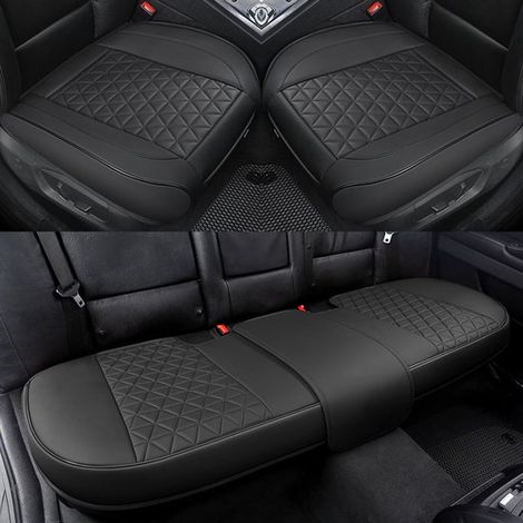 Set di 3 coprisedili per auto - Coprisedili anteriori e posteriori in similpelle PU con fondo antiscivolo e design trapuntato triangolare Compatibilità universale con il 90% dei veicoli, set da tre p (1/5)