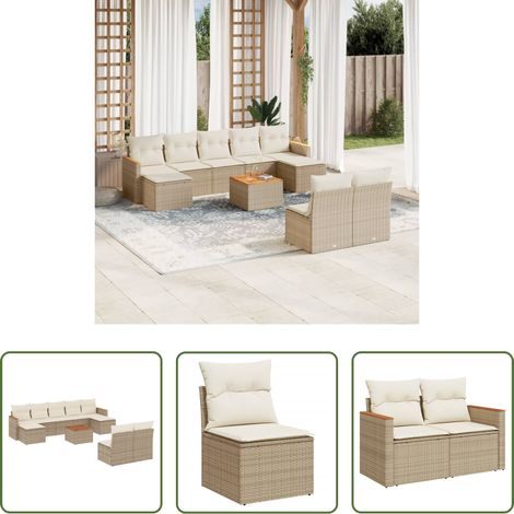 vidaXL Juego de sofás jardín con cojines beige 10 pzas ratán sintético (1/5)