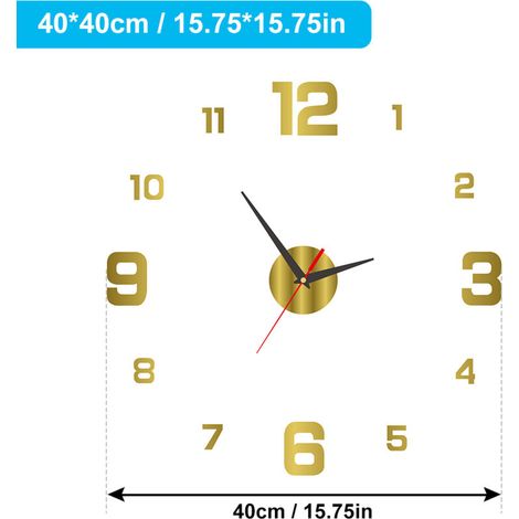 [Acryl-Wanduhr] DIY 3D-Wanduhr aus Acryl, rahmenlos, leuchtend, goldfarben, 40 cm, kein Bohren erforderlich, mit Zahlenaufklebern, für Wohnzimmer, Büro, Schlafzimmer