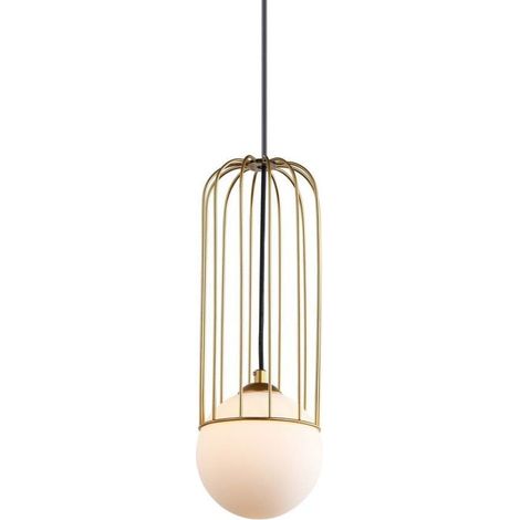 Italux Simon - Pendente a sospensione moderno dorato 1 luce con oro, paralume bianco, G9 (1/3)