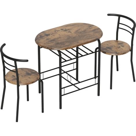 Set da pranzo composto da 3 pezzi: tavolo da cucina e sedie per 2 persone con ripiano, per soggiorno, effetto legno rustico marrone. Consegna a domicilio. (1/5)
