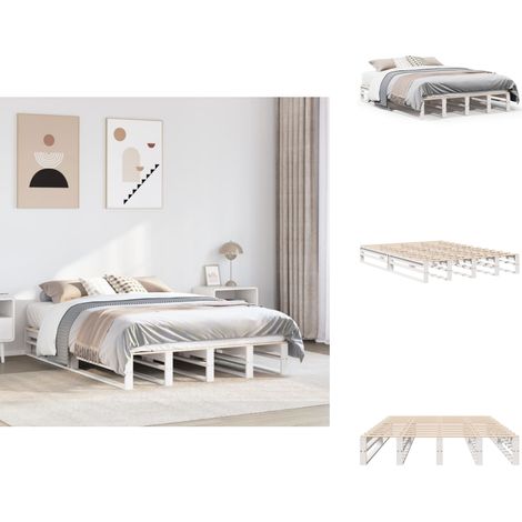 Massivholzbett ohne Matratze Weiß 160x200 Kiefernholz - Bettrahmen - Bettgestell - Bett - Holzbett (1/5)