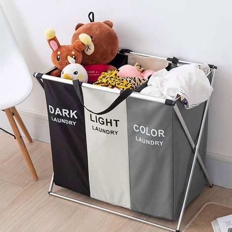 Square Three-section Foldable Waterproof Storage Bucket Portable Laundry Basket 66cm (W) x 38cm (D) x 58cm (H) (1/5)