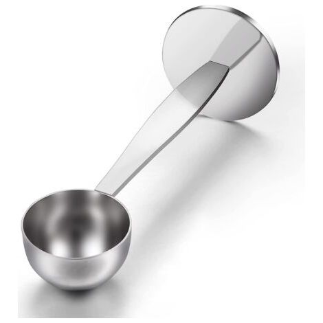 Cucchiaio da caffè multifunzione 2 in 1 in acciaio inox con supporto e portacucchiaio per misurare e pressare il caffè macinato (argento, set da 2) (1/5)
