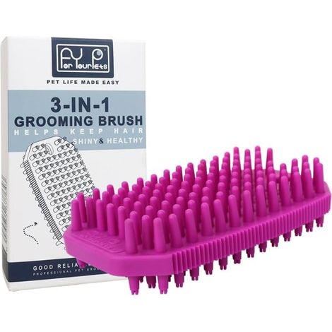 Brosse de lavage et de massage 3-en-1 pour chiens et chats – Double face – Rouge rose – Outil de toilettage doux pour éliminer les poils morts et les nœuds – Nettoyage en profondeur