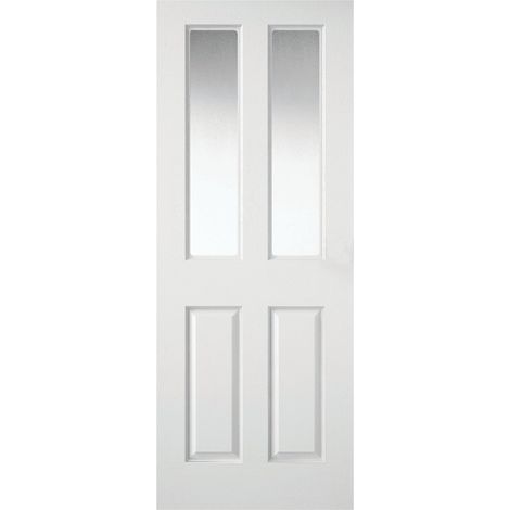 Chester White Clear Glazed Grained Moulded 4 Panel Internal Door - 1981 x 762mm (1/2)