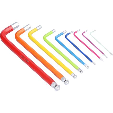 9-teiliges Sechskantschlüssel-Set mit Kugelkopf, farbig, langer Arm, Metallschlüssel, Werkzeugset für Wartung und Reparatur (1/5)
