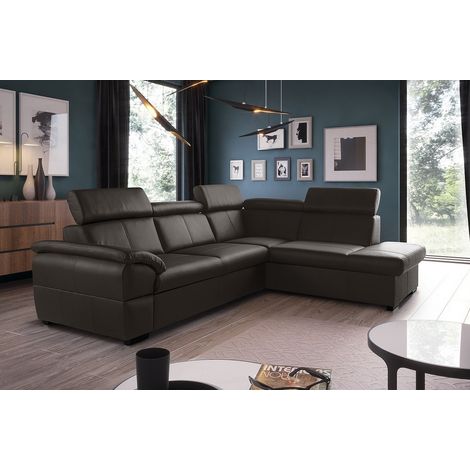 Canapé d'angle convertible en cuir italien de luxe 5/6 places TONY, avec coffre, chocolat, angle droit (1/5)
