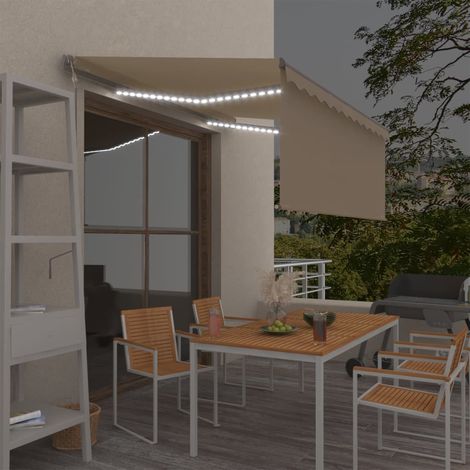 Auvent, Marquise auvent de porte, Abri banne entrée protection automatique store capteur de vent LED 3,5x2,5 m Crème LKOWF42496 (1/5)