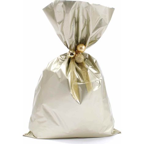 Busta a sacchetto regalo metallizzata champagne opaco. Ideale per confezioni regalo, set da 50 pezzi, cm 30 x 50 H