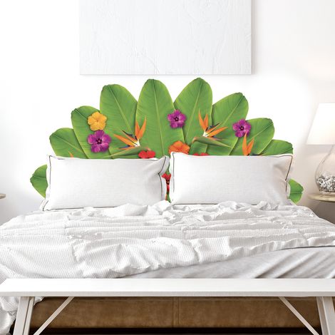 Sticker mural décoratif fleurs et feuilles tropicales, 83 cm X 160 cm, magnifique et coloré pour tête de lit (1/4)