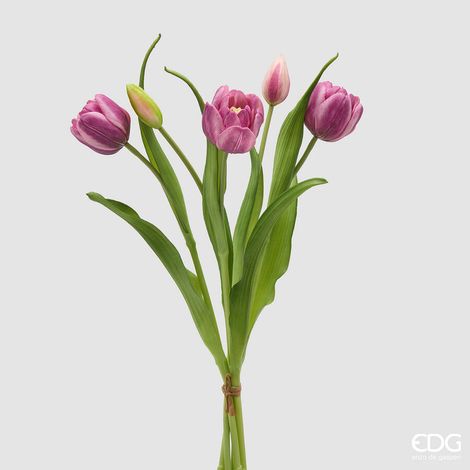 EDG Enzo De Gasperi Bouquete Tulipano Chiuso X4 H 40 Cm con Bocciolo Viola Mix