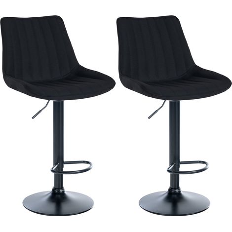 Set di 2 sgabelli da bar regolabili in altezza e girevoli a 360° con seduta in tessuto nero e cuciture verticali base in metallo nero 100006408