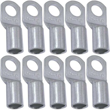 Lot de 10 Cosses Electriques à Oeillet Tubulaire - Oeil - Ø6mm - Non Isolées - pour Conducteur 16mm² - Connecteur de Fil Electrique - Serrage - Couleur Argent (1/3)