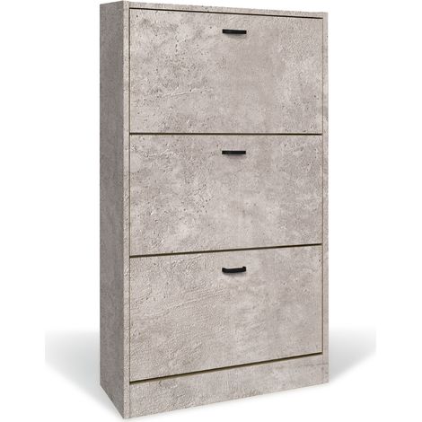 Scarpiera in Legno 3 Ante colore CEMENTO Mobiletto 18 Paia 63x24x115H cm (CD101-CE) 3 Ante - 63x24x115H cm Cemento (1/5)