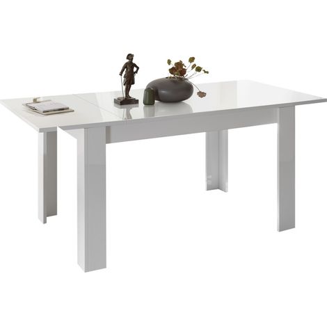 Table 137x90 avec rallonge inclus de 48cm, Collection FOLOMI, couleur blanc laqué brillant (1/3)