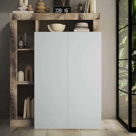 Dmora - Armario multiusos 2 puertas Matese, Muebles multifuncionales, Zapatero, Armario para zapatos, Made in Italy, 78x35 h116 cm, Blanco brillante y Roble (1/5)