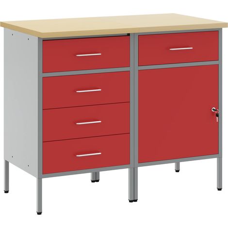 Placard de travail 2 pcs Rouge et Gris 100 x 55 x 85 cm
