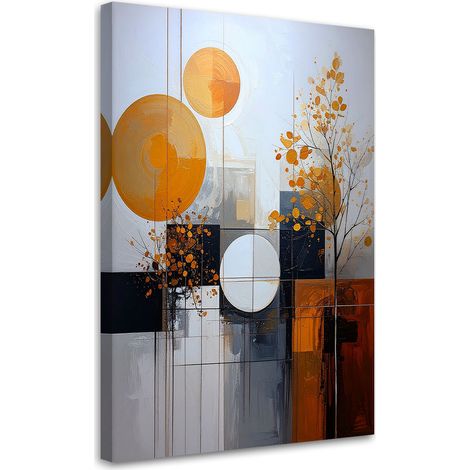 Wandbild Geometrische Abstraktion mit Kreisen und Blättern in Orange 30x45 (1/5)