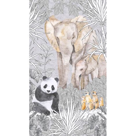 Panoramique, Fresque Animaux Gris Lilly & Luis A.S. Création (1/3)
