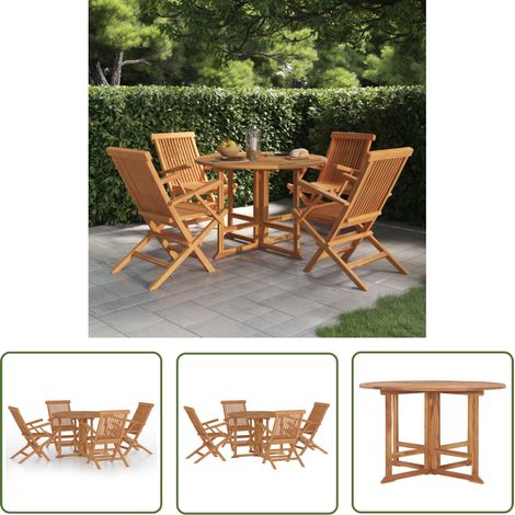 The Living Store Ensemble à dîner d'extérieur pliable 5 pcs Bois solide de teck - Meubles De Jardin - Salon De Jardin - Set De Table - Meubles En Teck - Mobilier Extérieur (1/5)