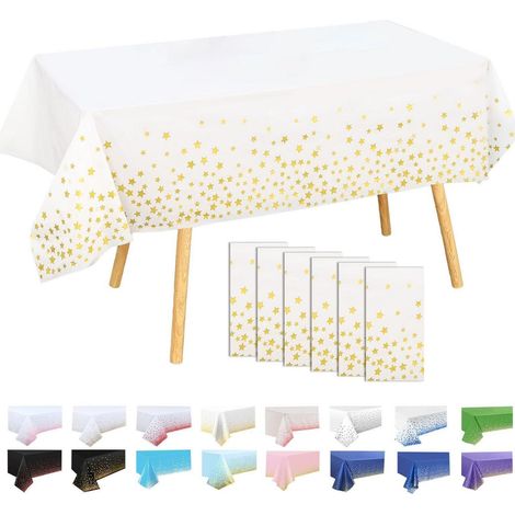 6er Set Tischdecken Weiß Gold Sterne 137x274cm Wasserdicht für Partys