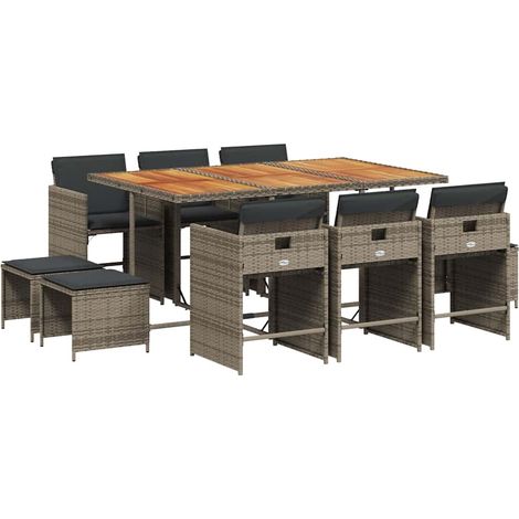 Maison Exclusive - Set de comedor de jardín 11 pzas y cojines rat (1/5)