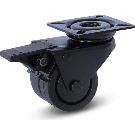 Roulette double freinée - MESO - Noire - Platine - 50mm - 90kg